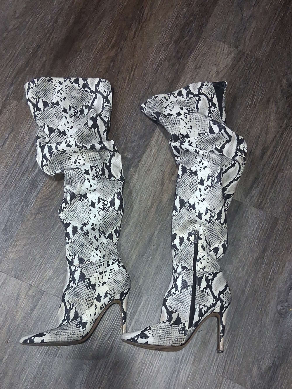 Jessica Simpson Black & White Python-Print Over-the-Knee Stiletto Boots